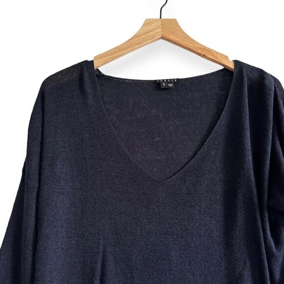 Theory Larlissa Sag Harbor Blue Linen Blend V neck Sweater, Size L - Picture 6 of 13